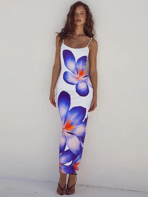 Aeriselle - Lilac Flower Printed Maxi Dress