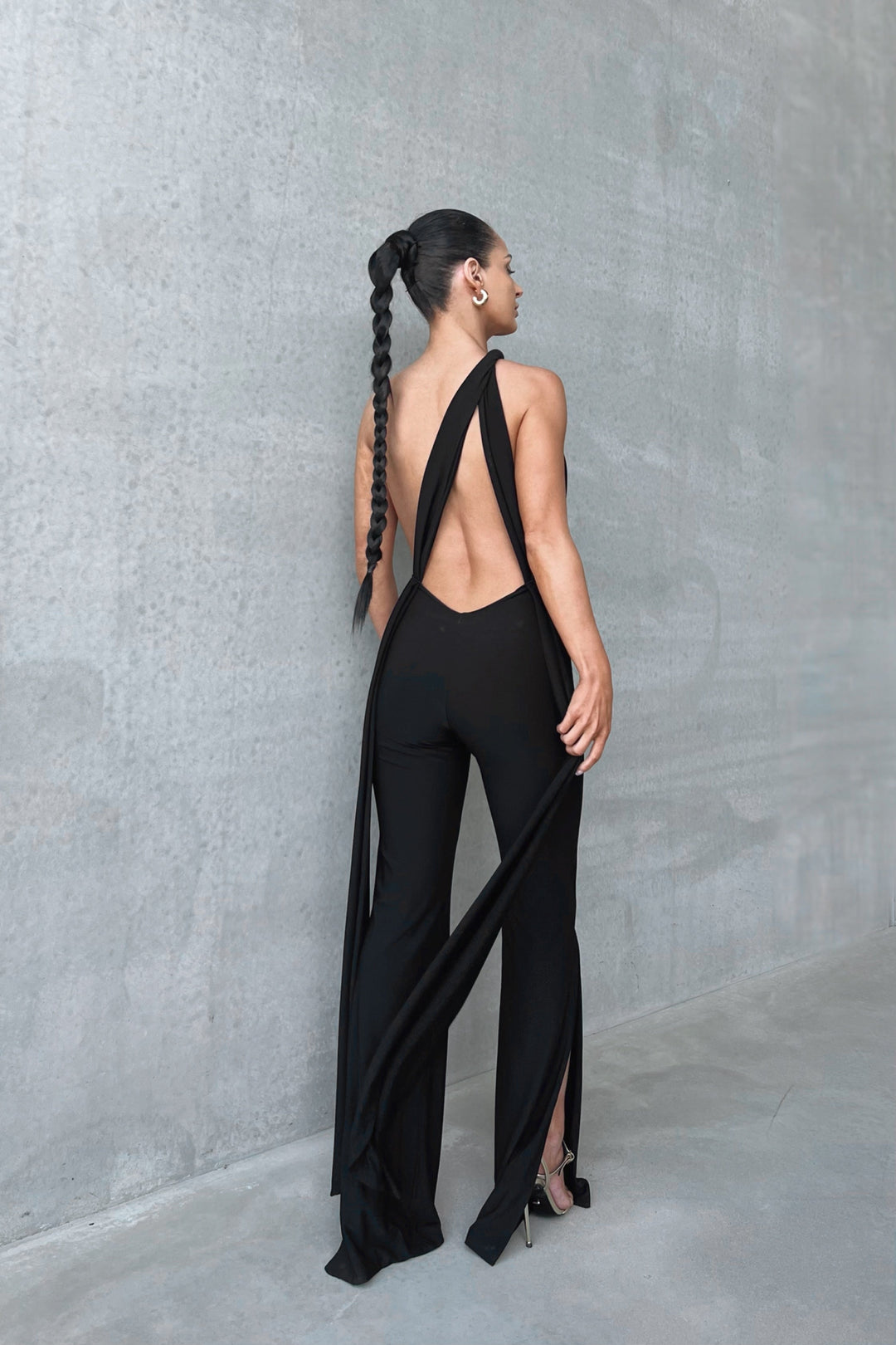 Calisra - Solid Cut-Out Tie-Up Slit Jumpsuit