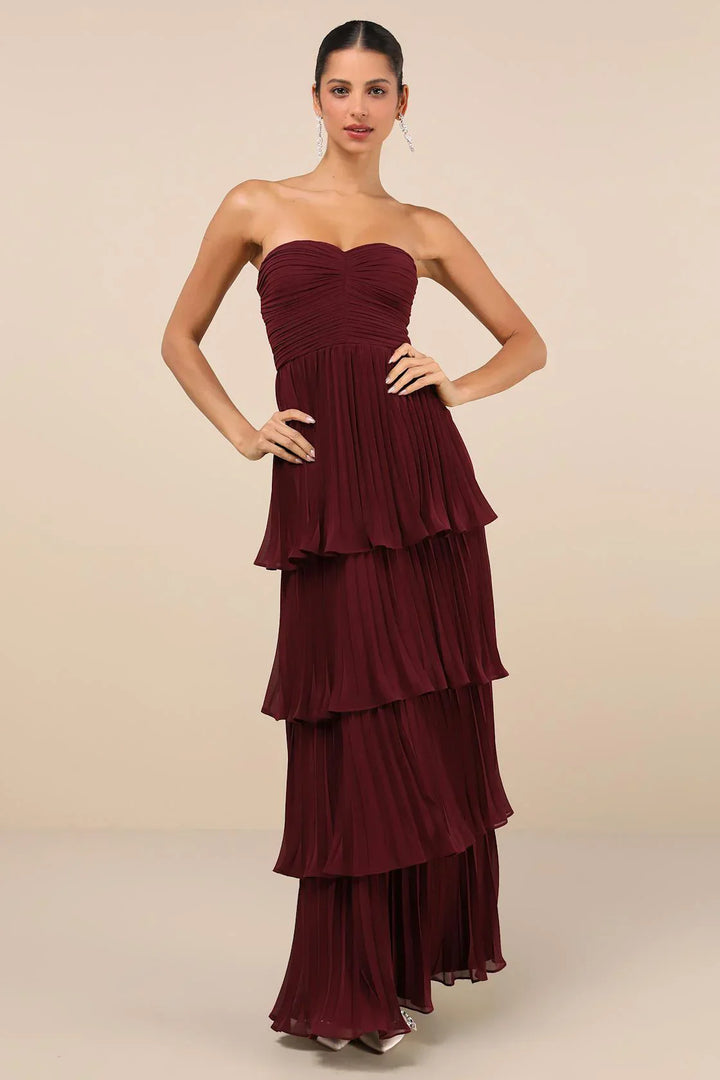 Velmara - Strapless Layered Ruffle Maxi Dress