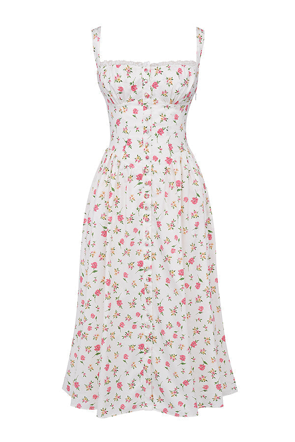 Nerithia - Floral Print Ruffle Midi Dress