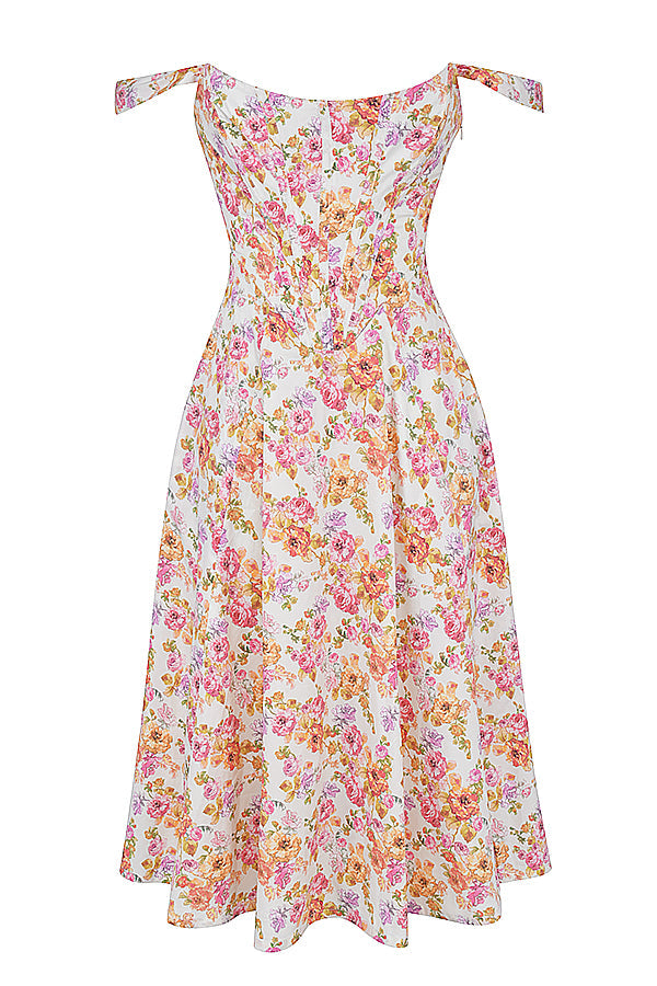 Nerithia - Floral Print Ruffle Midi Dress