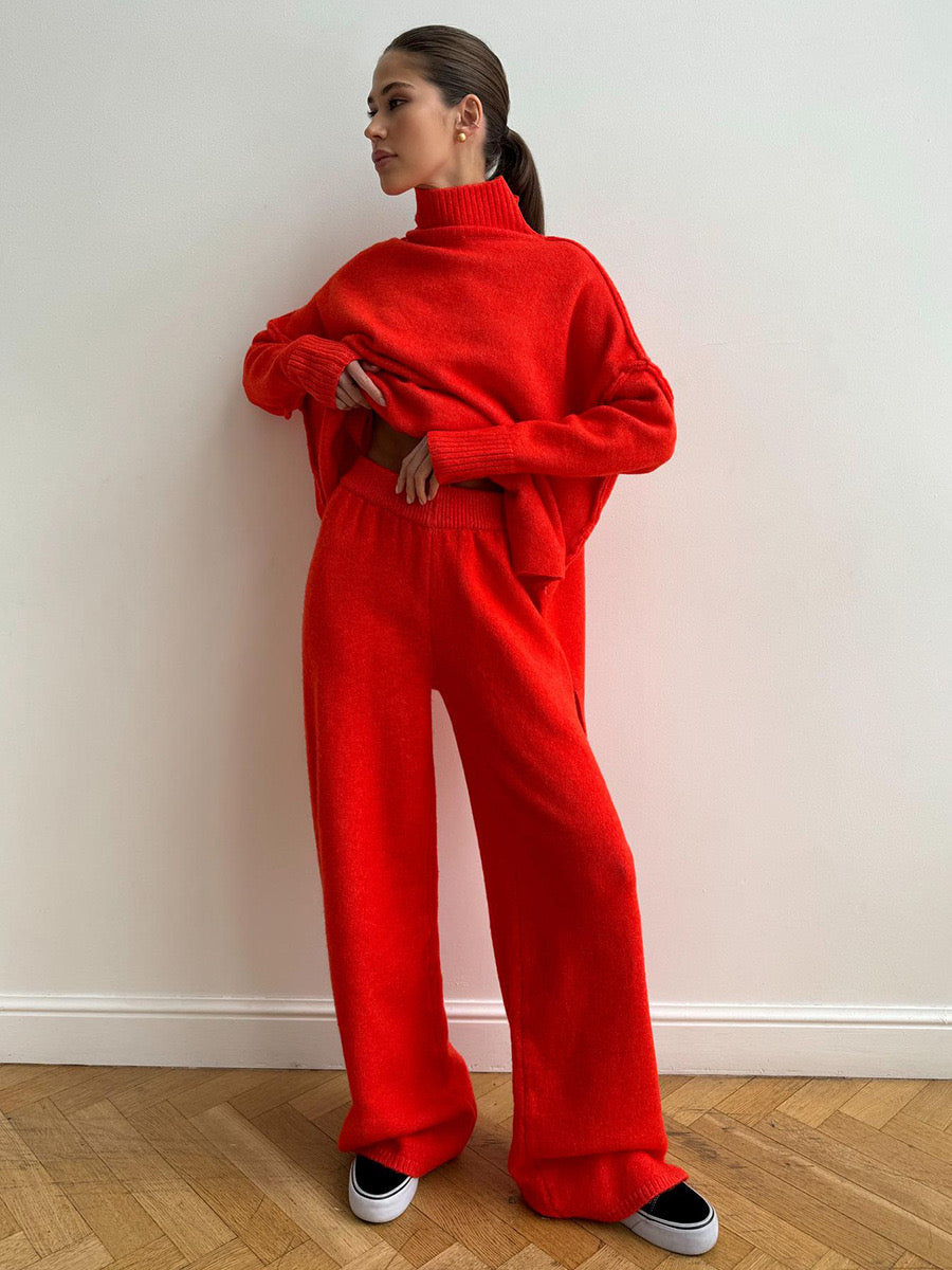 Aryndel - Oversized Turtle-Neck Knitted Two-Piece Set