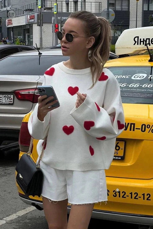 Lysoria - Loose Heart Patches Knitted Sweater