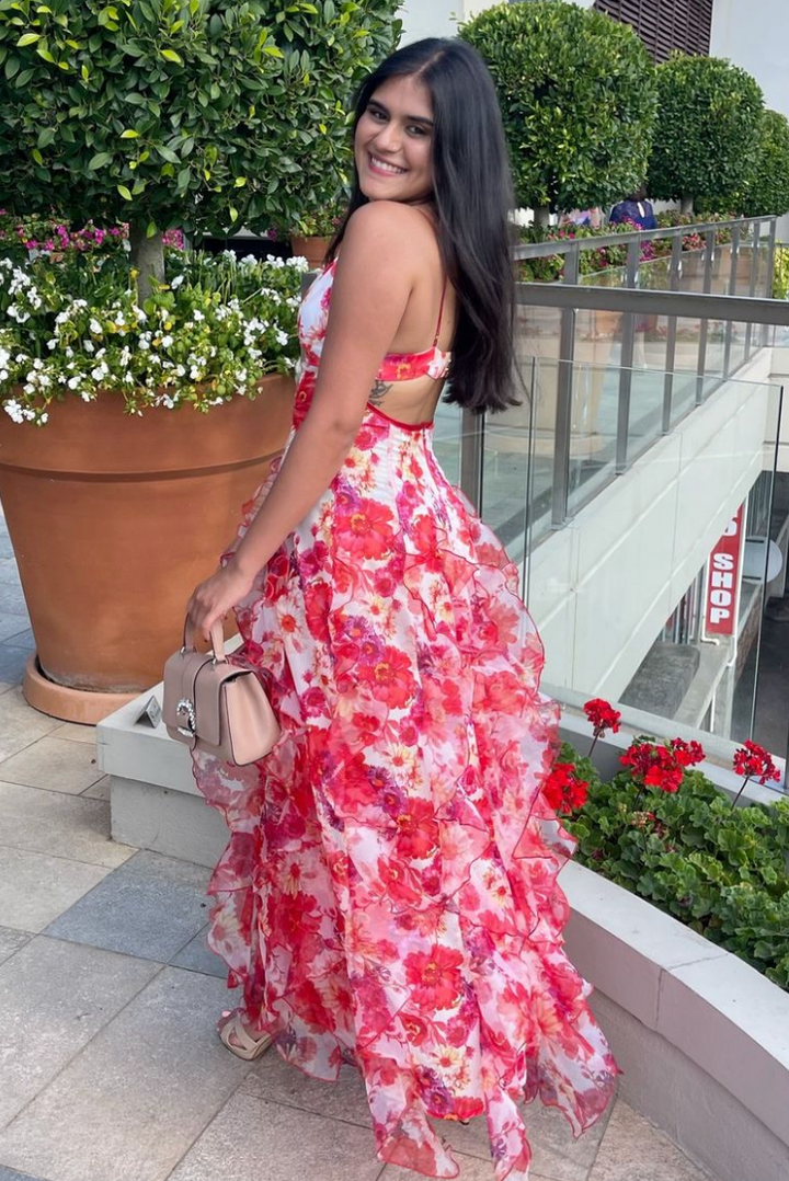 Cyranne - Floral Print Ruffle Maxi Dress