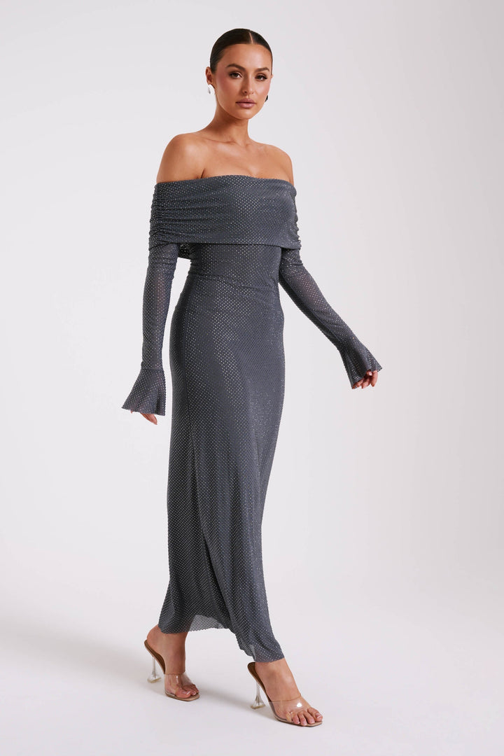 Ziraelle - Off-Shoulder Shimmer Maxi Dress