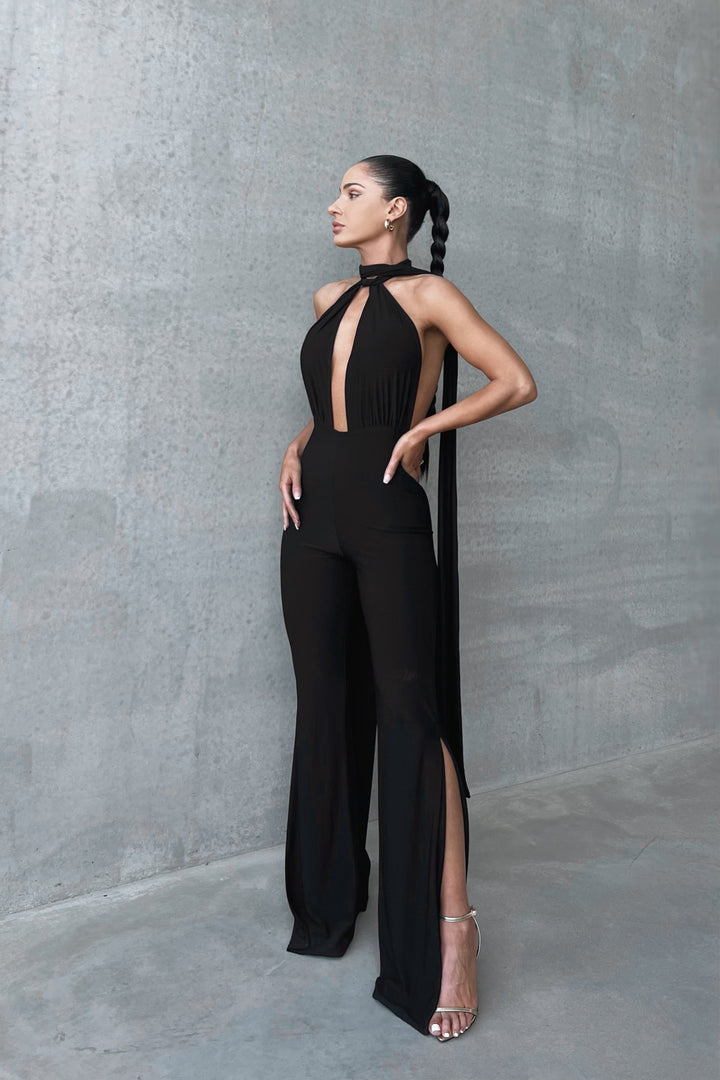 Calisra - Solid Cut-Out Tie-Up Slit Jumpsuit