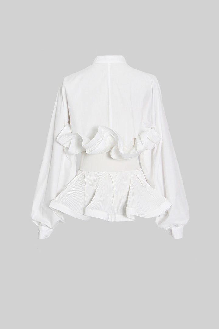 Aerlise - Elegant Long Sleeves Ruffle Shirt with Belt