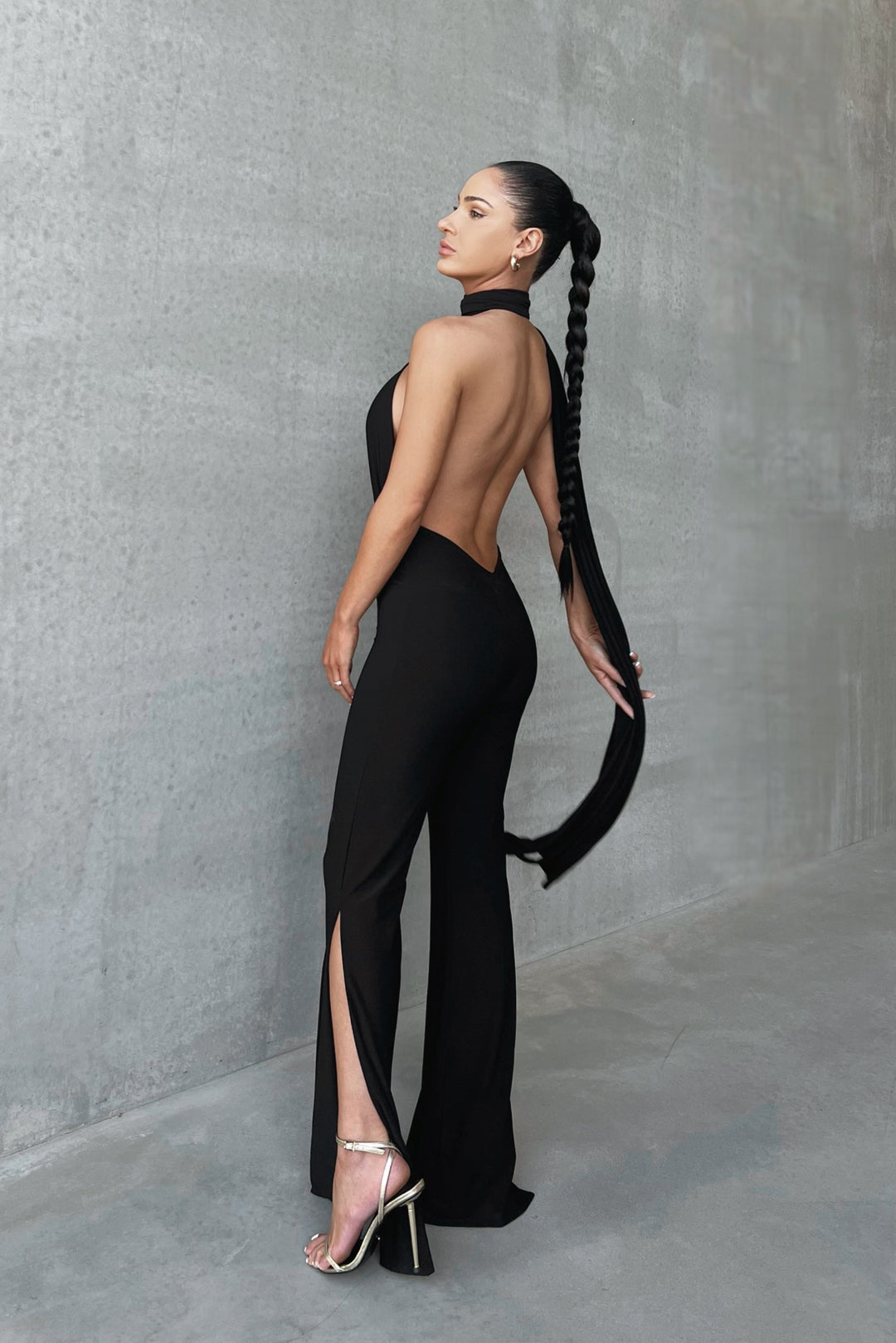 Calisra - Solid Cut-Out Tie-Up Slit Jumpsuit