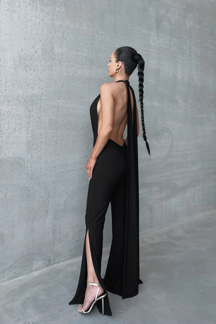 Calisra - Solid Cut-Out Tie-Up Slit Jumpsuit