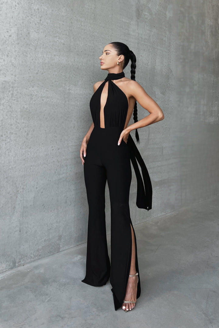 Calisra - Solid Cut-Out Tie-Up Slit Jumpsuit