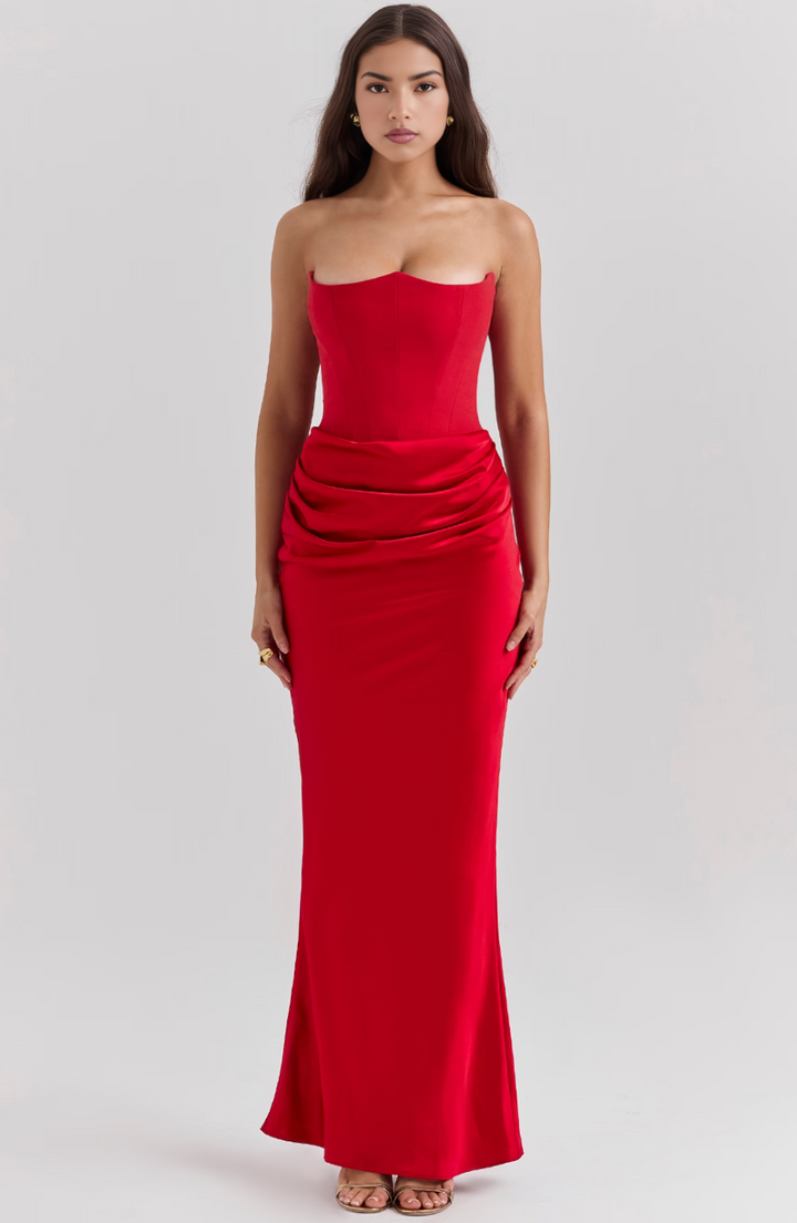 Nylaen - Strapless Bottom Pleated Maxi Dress