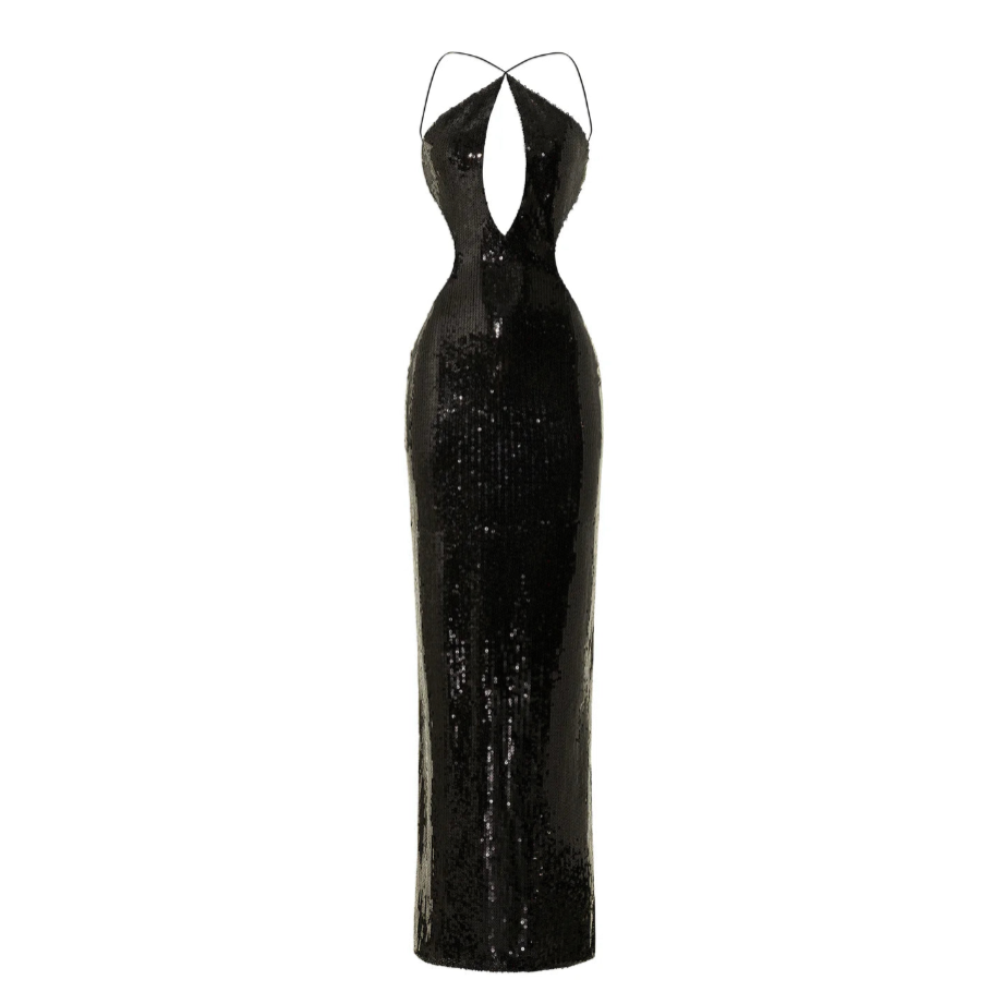 Vaeslin - Shiny Cut-Out Long Sequins Maxi Dress