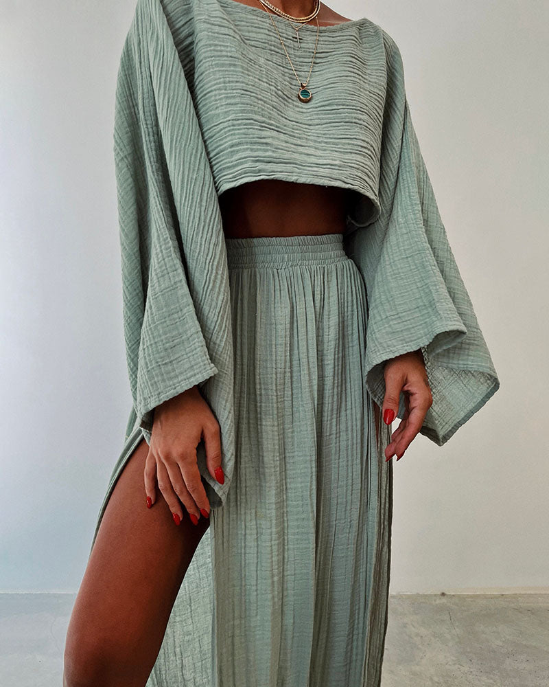 Ivy - Pleated Sleeve Slit Two-Piece Set