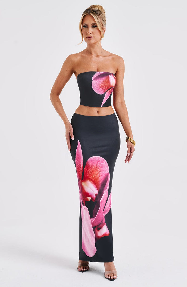 Soliana - Sleeveless Printed Crop-Top & Skirt Two-Piece Set