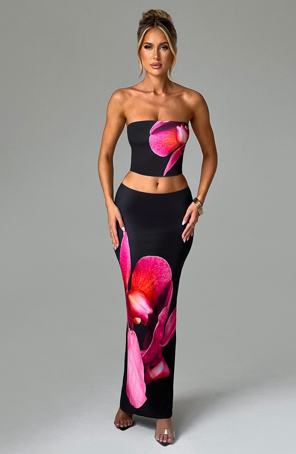 Soliana - Sleeveless Printed Crop-Top & Skirt Two-Piece Set