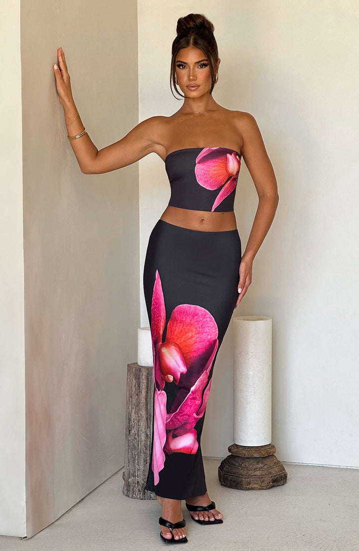 Soliana - Sleeveless Printed Crop-Top & Skirt Two-Piece Set