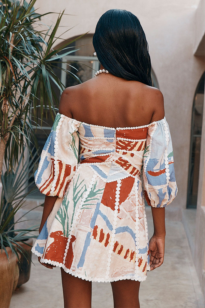 Zolena - Patterned Printed Off-Shoulder Dress