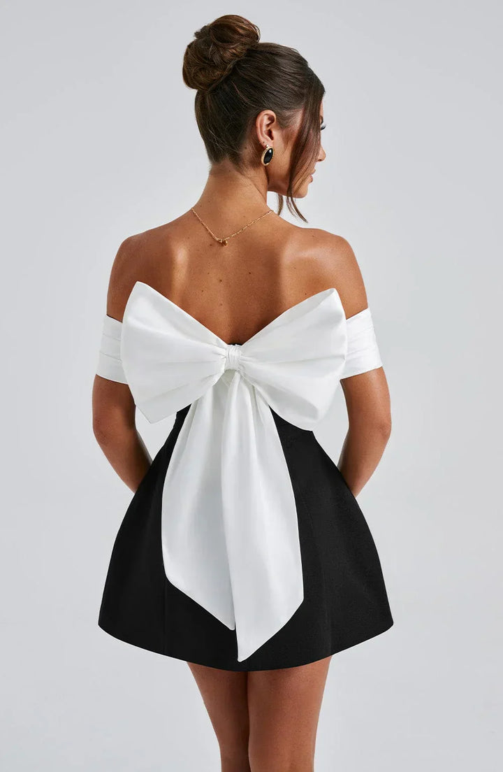 Novarae - Off-Shoulder Back Knot Mini Dress