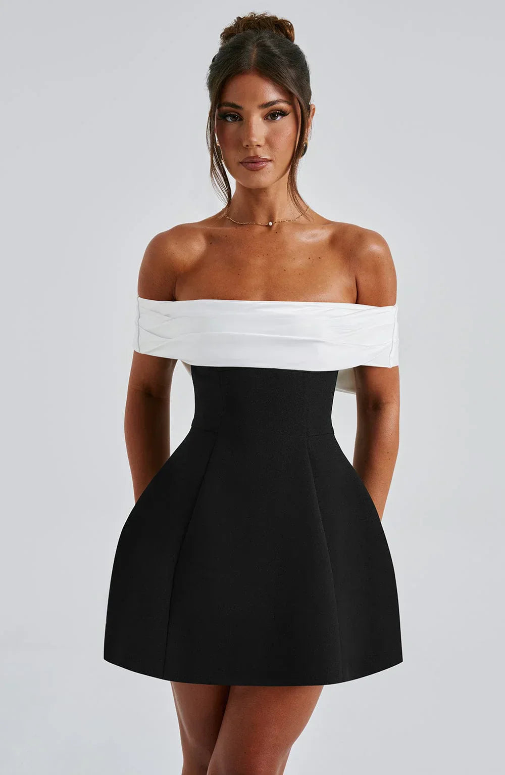 Novarae - Off-Shoulder Back Knot Mini Dress