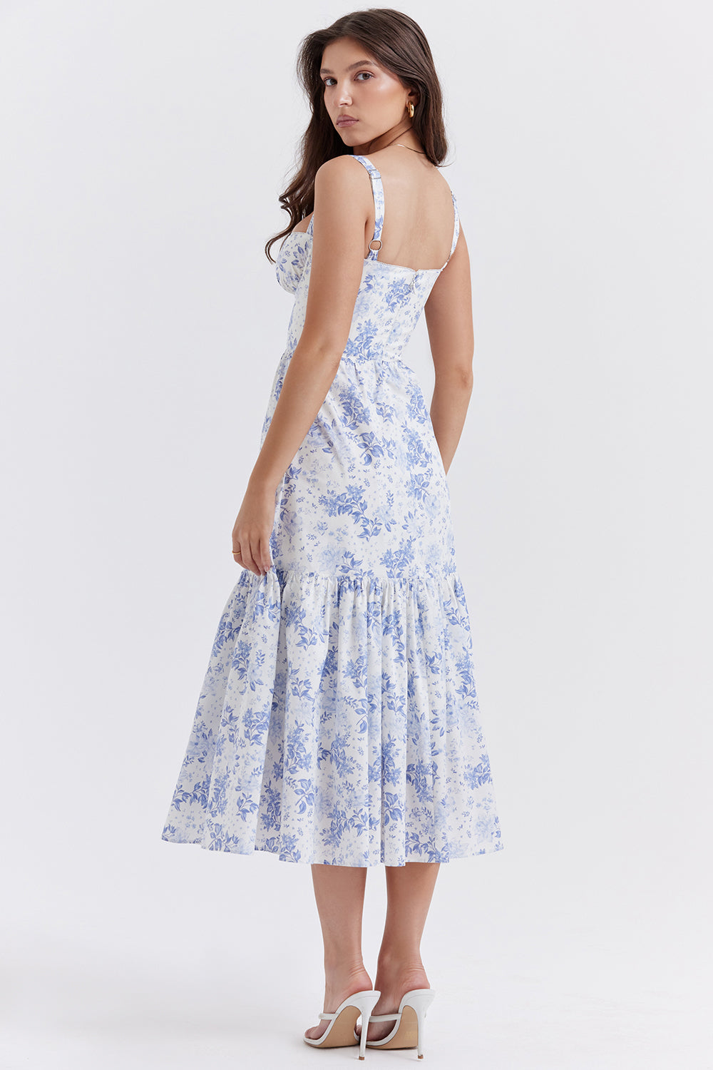 Nerithia - Floral Print Ruffle Midi Dress