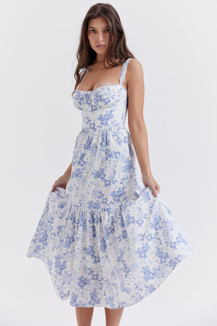 Nerithia - Floral Print Ruffle Midi Dress