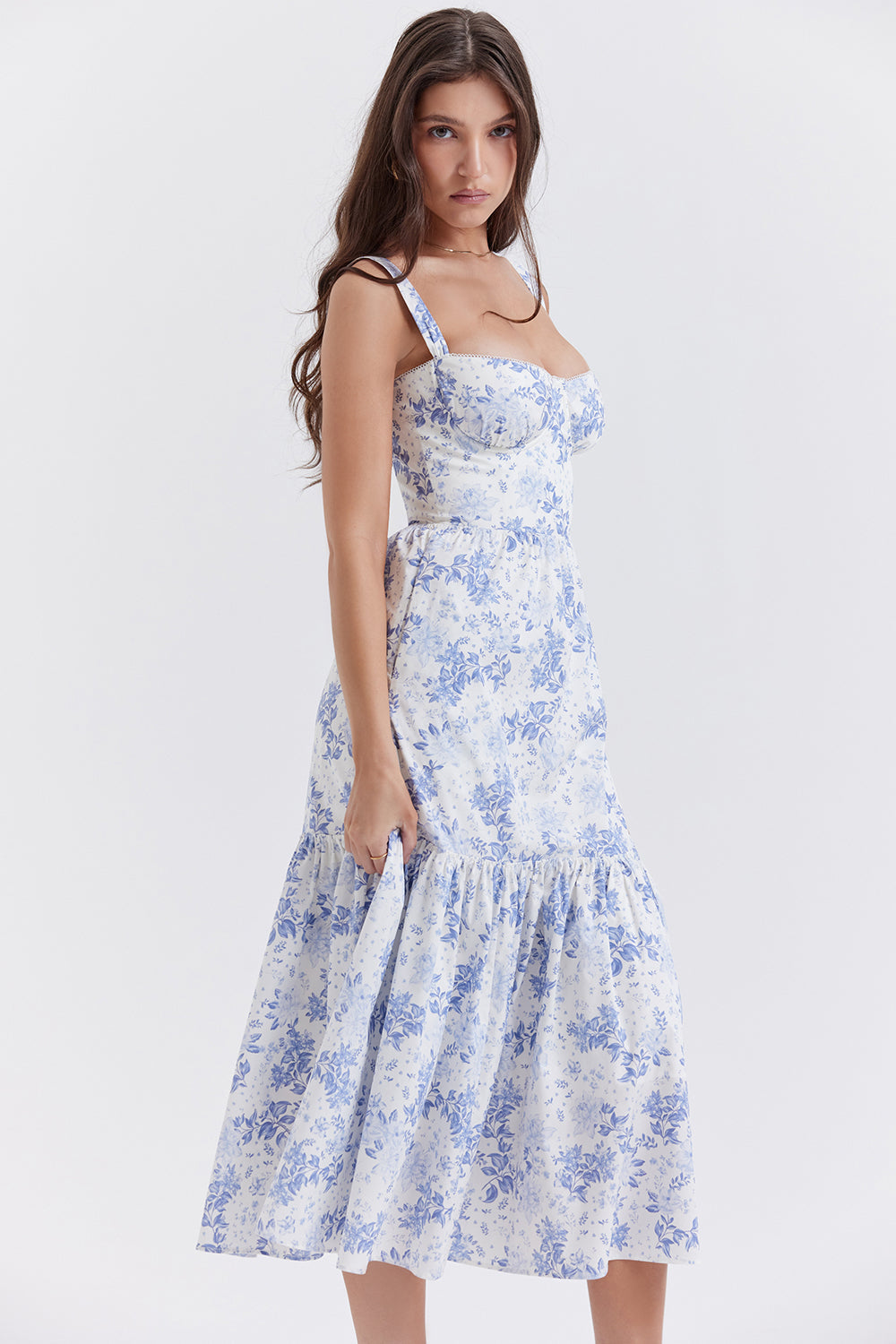 Nerithia - Floral Print Ruffle Midi Dress