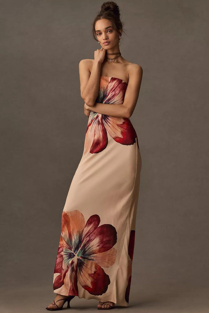 Velyria - Sleeveless Floral Straight Maxi Dress