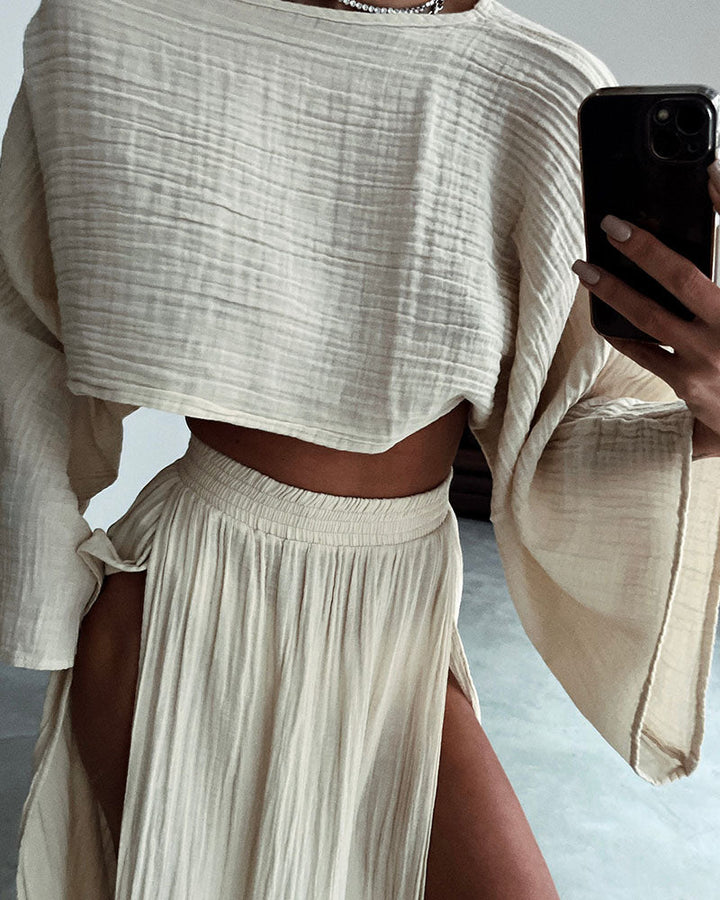 Ivy - Pleated Sleeve Slit Two-Piece Set