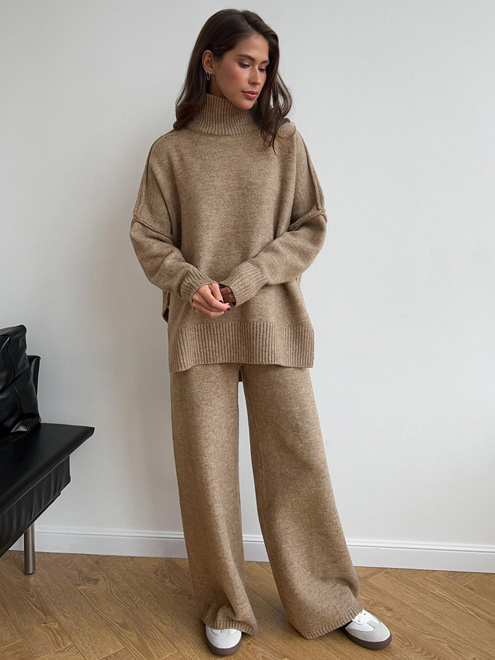 Aryndel - Oversized Turtle-Neck Knitted Two-Piece Set