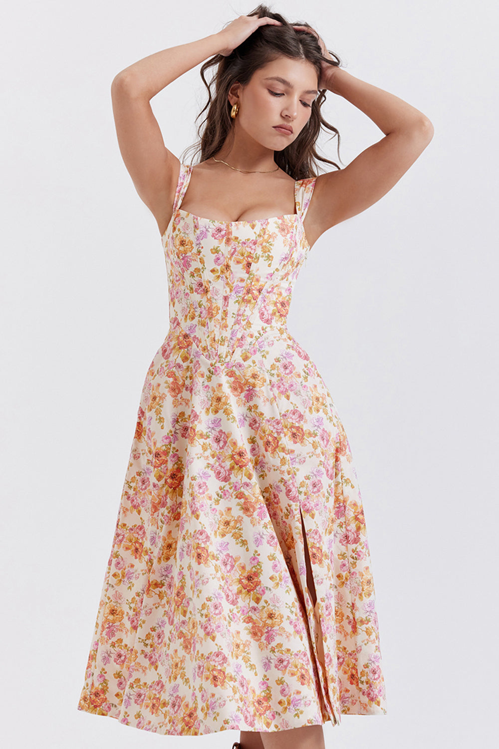 Nerithia - Floral Print Ruffle Midi Dress