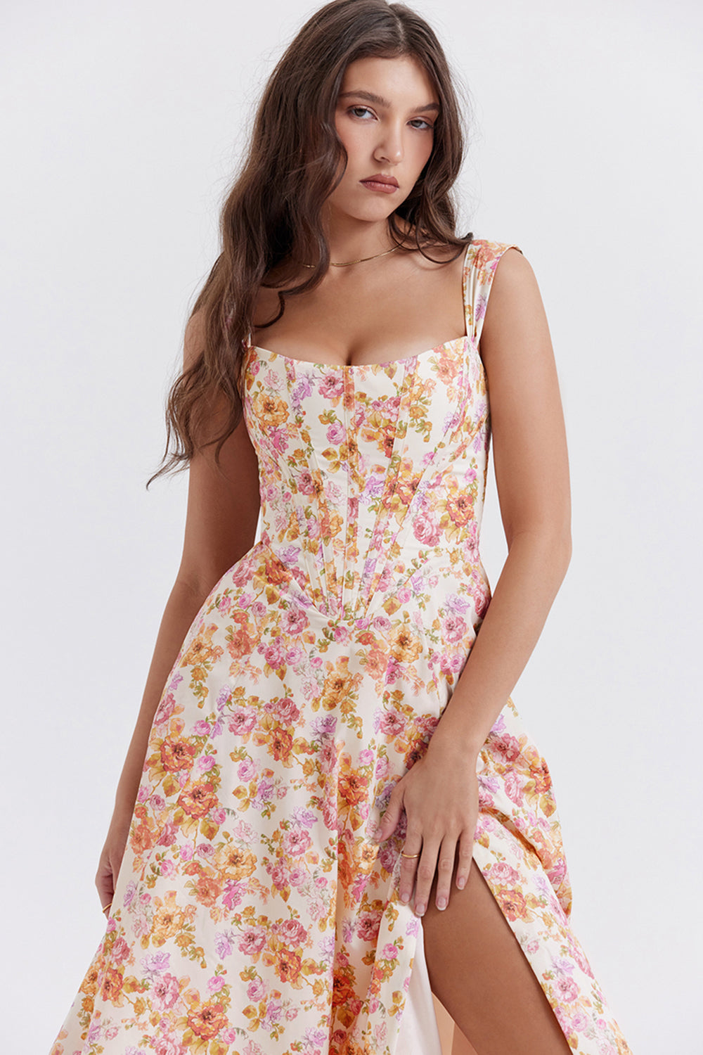 Nerithia - Floral Print Ruffle Midi Dress