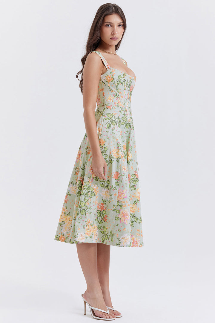 Nerithia - Floral Print Ruffle Midi Dress