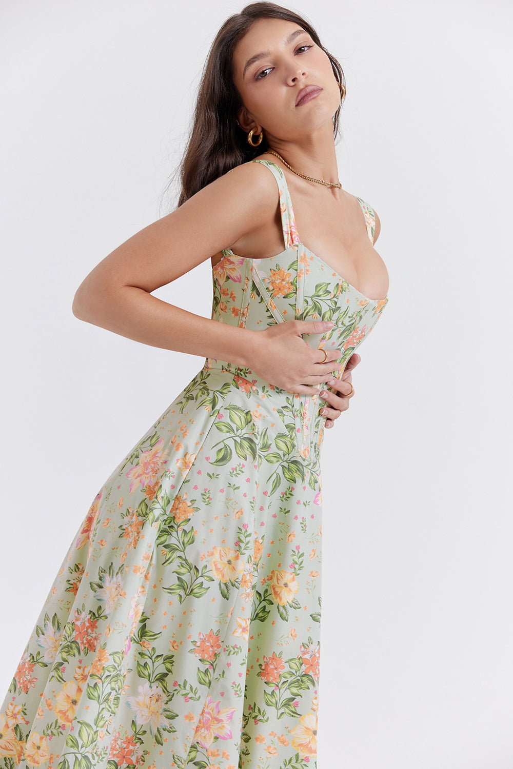 Nerithia - Floral Print Ruffle Midi Dress