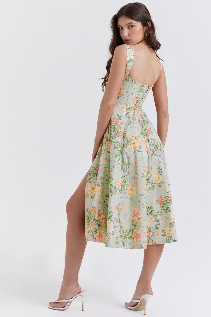 Nerithia - Floral Print Ruffle Midi Dress