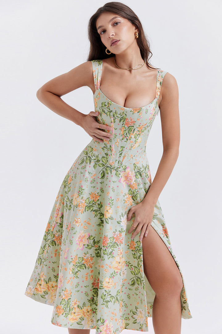 Nerithia - Floral Print Ruffle Midi Dress