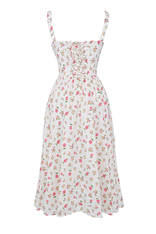 Nerithia - Floral Print Ruffle Midi Dress