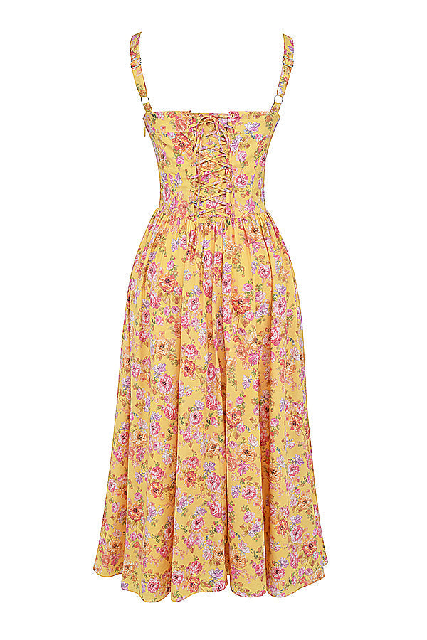 Nerithia - Floral Print Ruffle Midi Dress