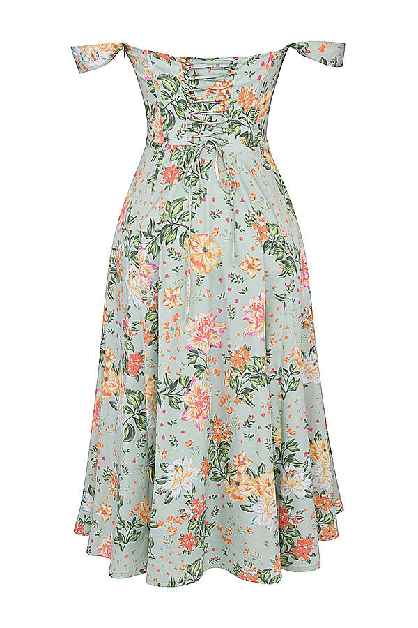 Nerithia - Floral Print Ruffle Midi Dress