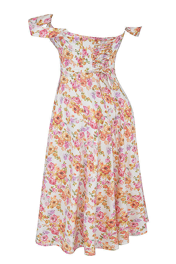 Nerithia - Floral Print Ruffle Midi Dress