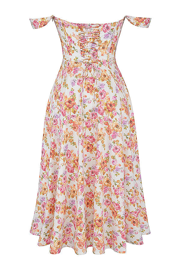 Nerithia - Floral Print Ruffle Midi Dress