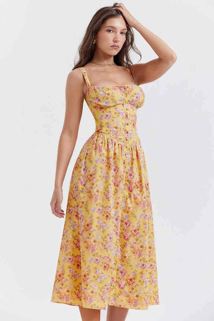 Nerithia - Floral Print Ruffle Midi Dress