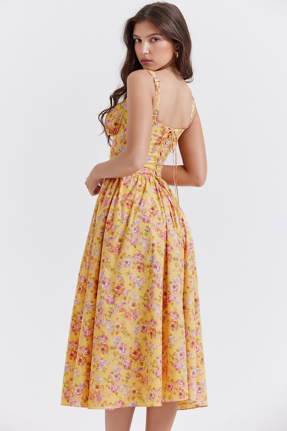 Nerithia - Floral Print Ruffle Midi Dress