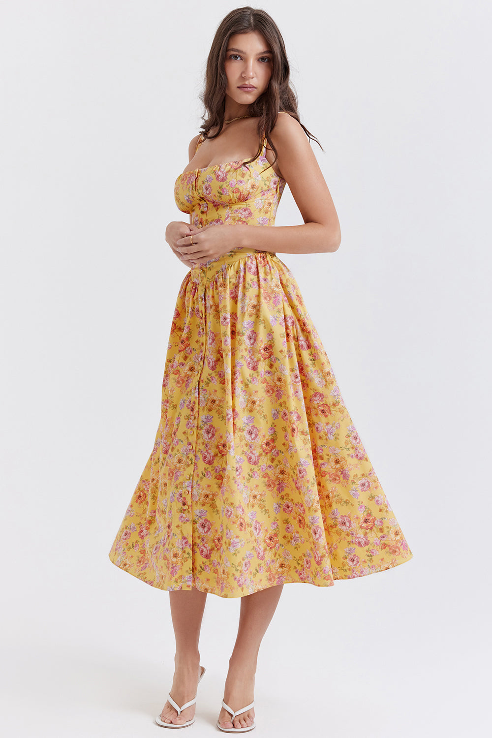 Nerithia - Floral Print Ruffle Midi Dress