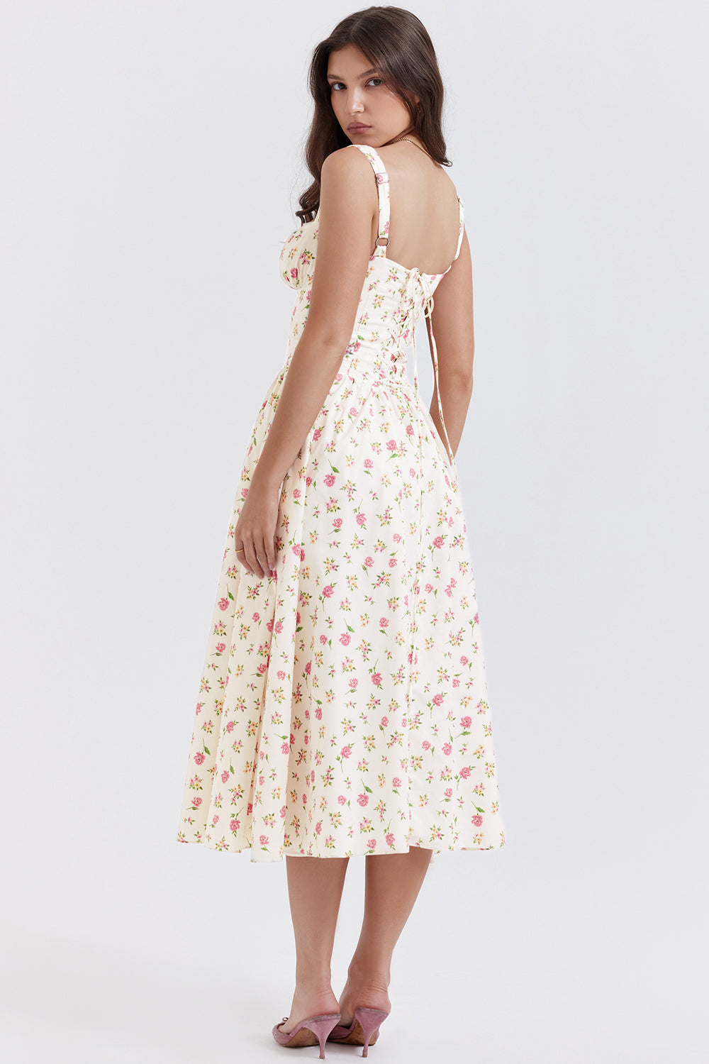 Nerithia - Floral Print Ruffle Midi Dress