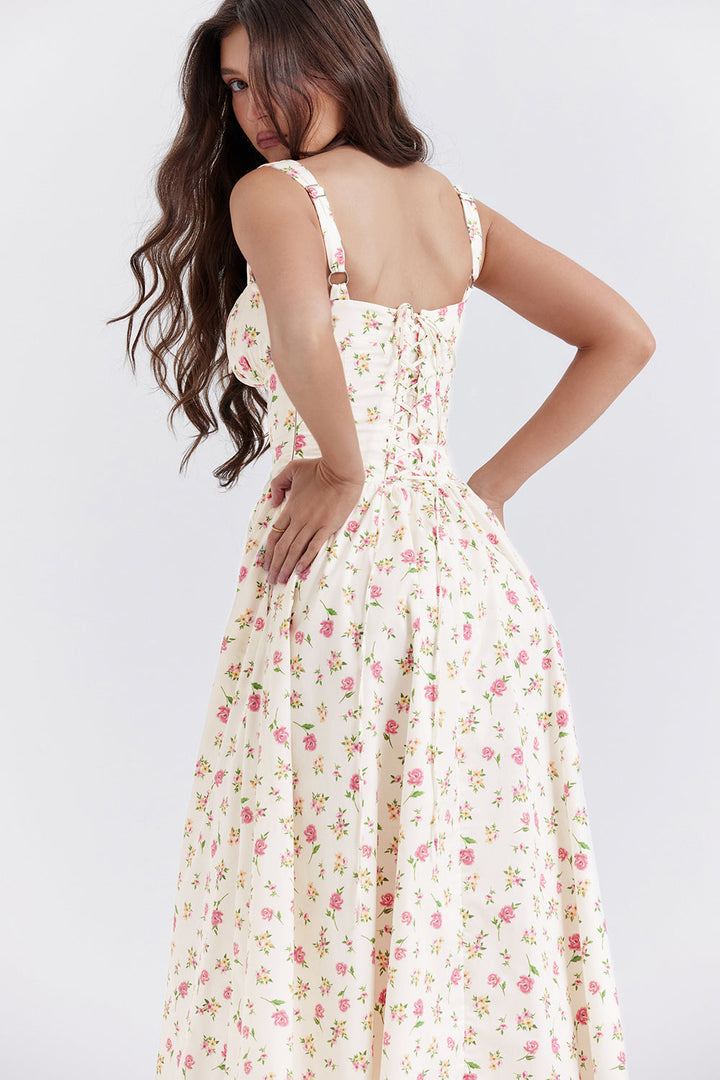 Nerithia - Floral Print Ruffle Midi Dress