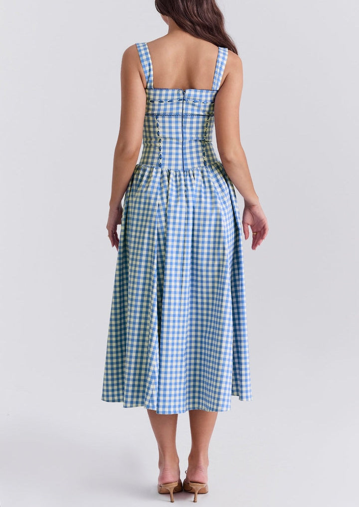 Virelia - Shoulder Straps Checked Midi Dress