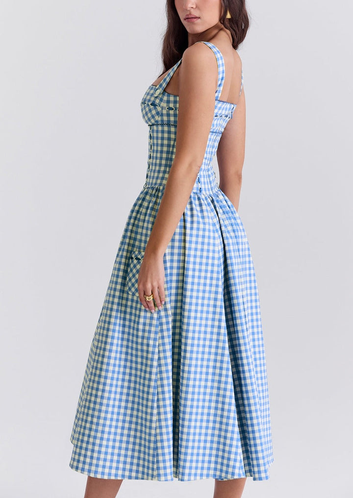 Virelia - Shoulder Straps Checked Midi Dress