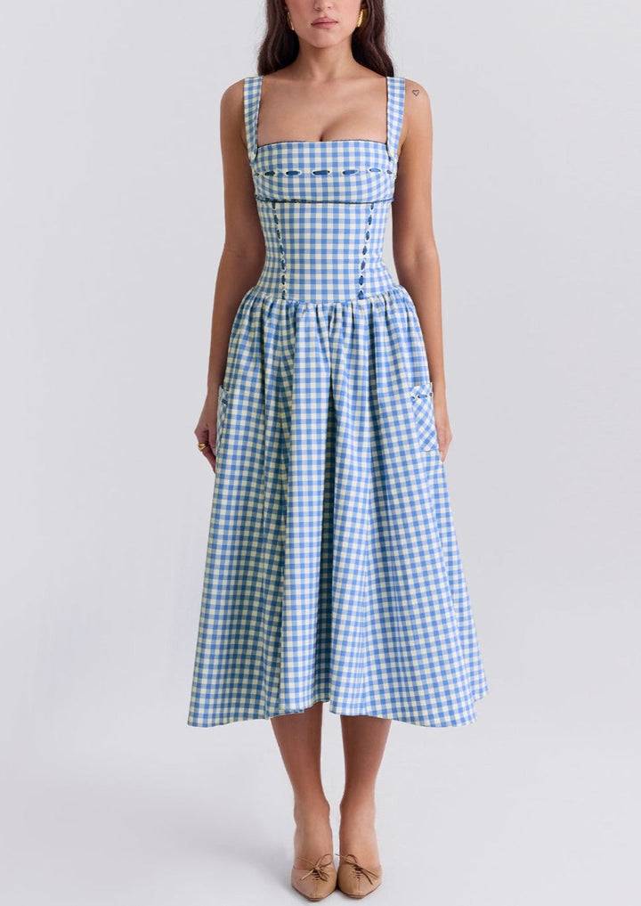 Virelia - Shoulder Straps Checked Midi Dress