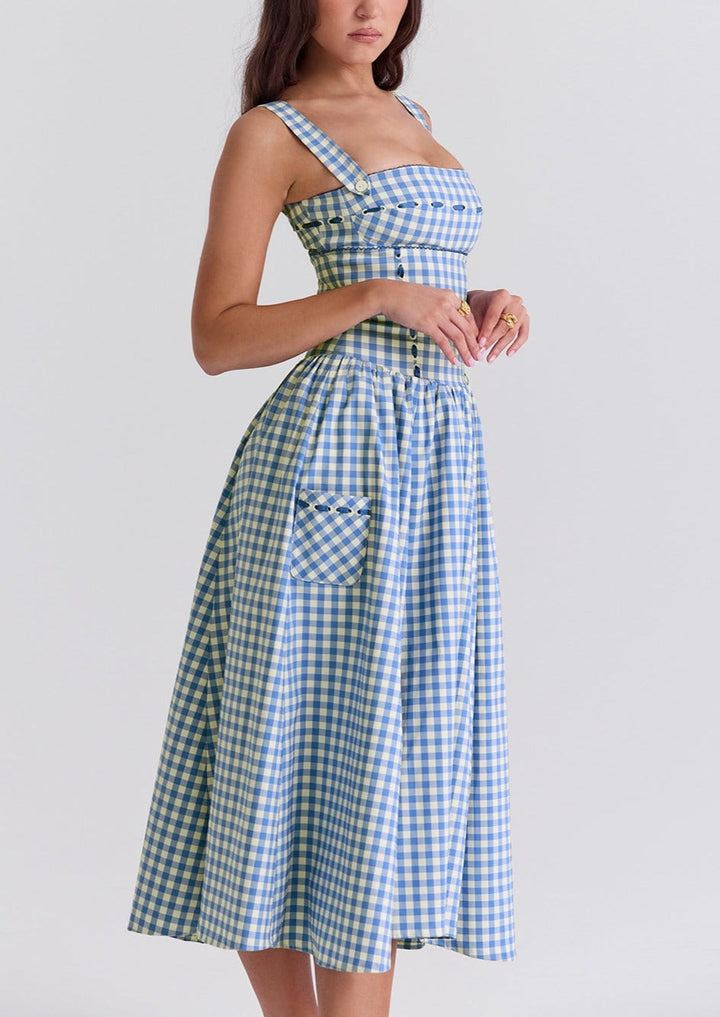 Virelia - Shoulder Straps Checked Midi Dress